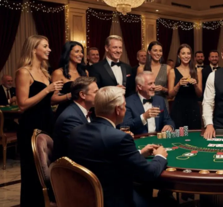 Goście bawiący się przy stole blackjack podczas eleganckiego wydarzenia
