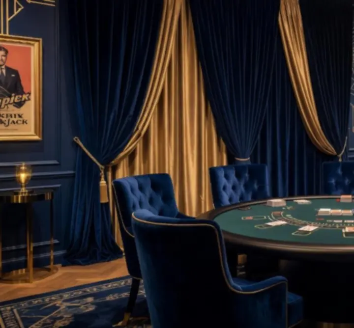 Sala eventowa przekształcona w elegancką strefę kasynową z oświetleniem i stołami blackjack