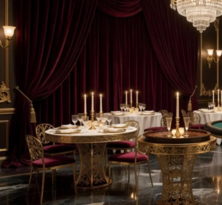 Sala eventowa udekorowana w stylu Las Vegas z akcentami kasynowymi