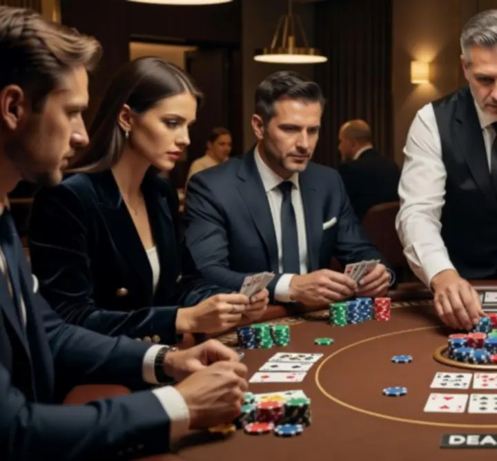 Profesjonalny stół pokerowy przygotowany na wieczorny event